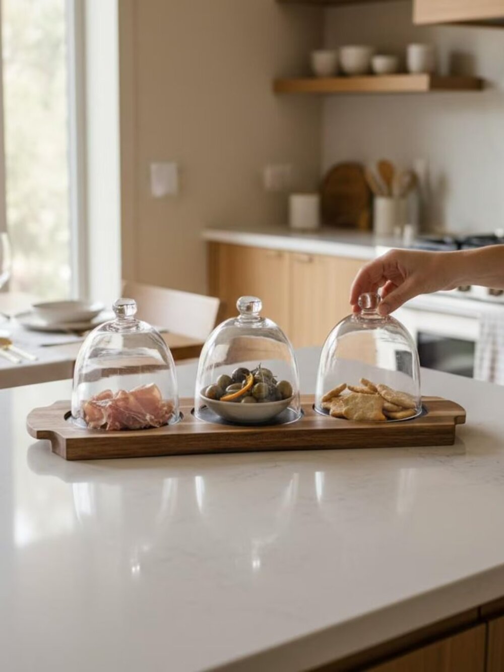 Wood Charcuterie Board: Glass Dome Appetizer Server